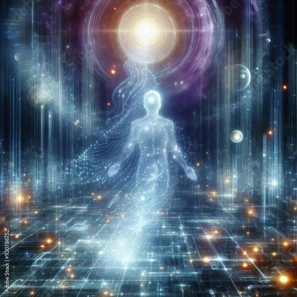 Fototapeta Digital Afterlife A human soul visualized as a stream of data as