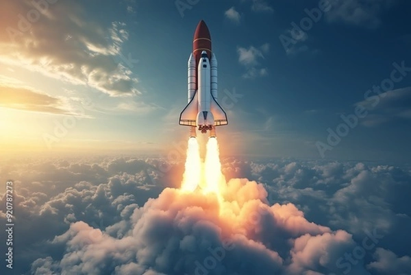 Fototapeta Majestic Space Shuttle Launch Amidst Clouds