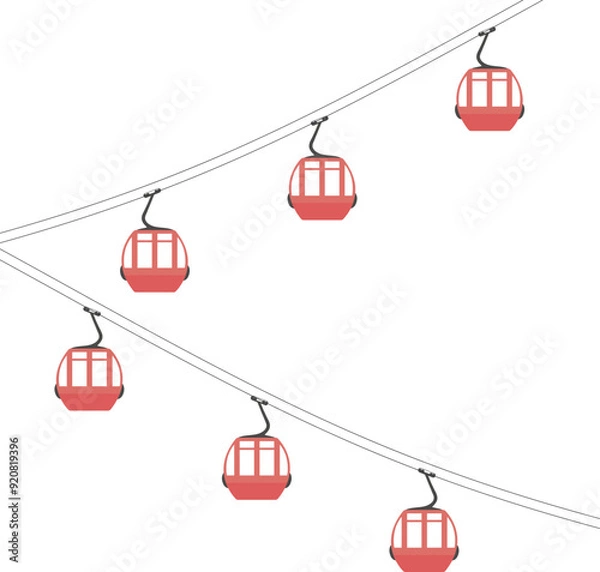 Obraz Cable car with red cabins in vector. Vector illustration