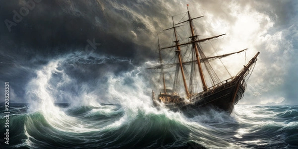 Fototapeta ship in the storm 