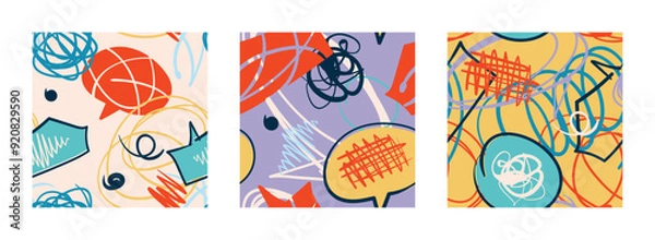 Fototapeta A collection of colorful seamless backgrounds with doodles and strokes