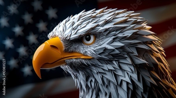 Obraz A geometric abstract design of an eagle in front of an American flag backdrop