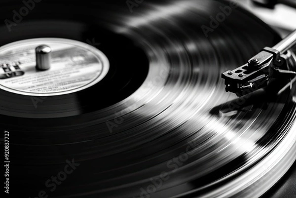 Fototapeta Vinyl Record Spinning on a Turntable With Close-Up View Along the Tracks