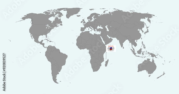 Fototapeta Pin map with Mayotte flag on world map. Vector illustration.