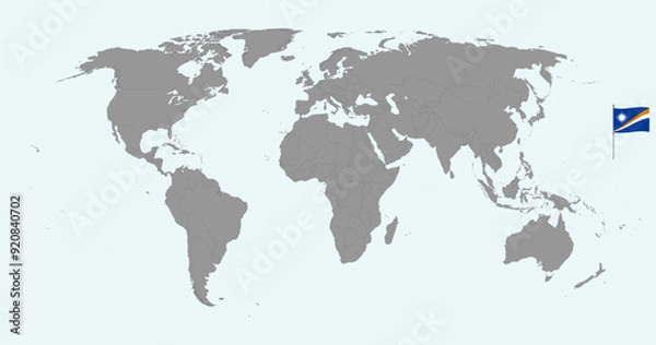 Fototapeta Pin map with Marshall Islands flag on world map. Vector illustration.