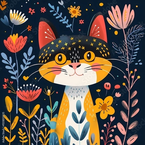 Obraz Cute_cat_illustration_with_whimsical_elements_playful_vibe