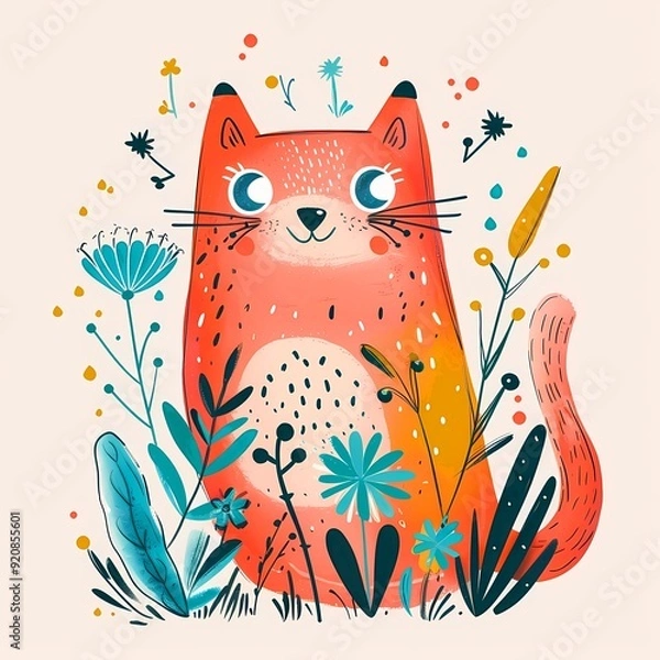 Obraz Cute_cat_illustration_with_whimsical_elements_playful_vibe