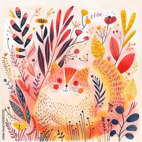 Obraz Cute_cat_illustration_with_whimsical_elements_playful_vibe