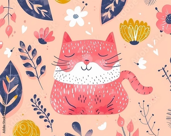Obraz Cute_cat_illustration_with_whimsical_elements_playful_vibe