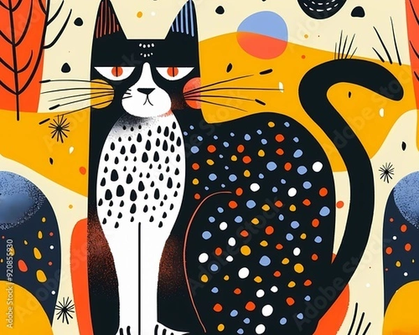 Obraz Cute_cat_illustration_with_whimsical_elements_playful_vibe