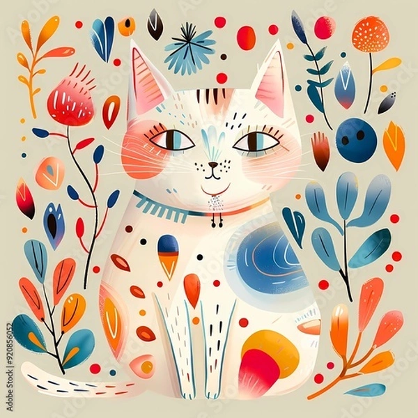 Obraz Cute_cat_illustration_with_whimsical_elements_playful_vibe