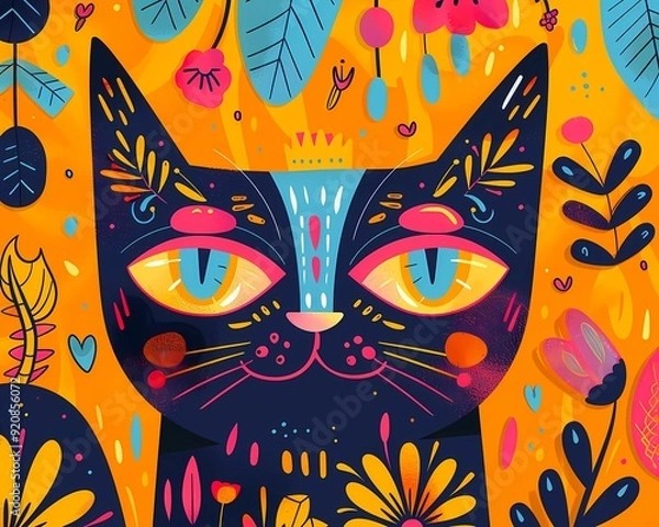 Obraz Cute_cat_illustration_with_whimsical_elements_playful_vibe