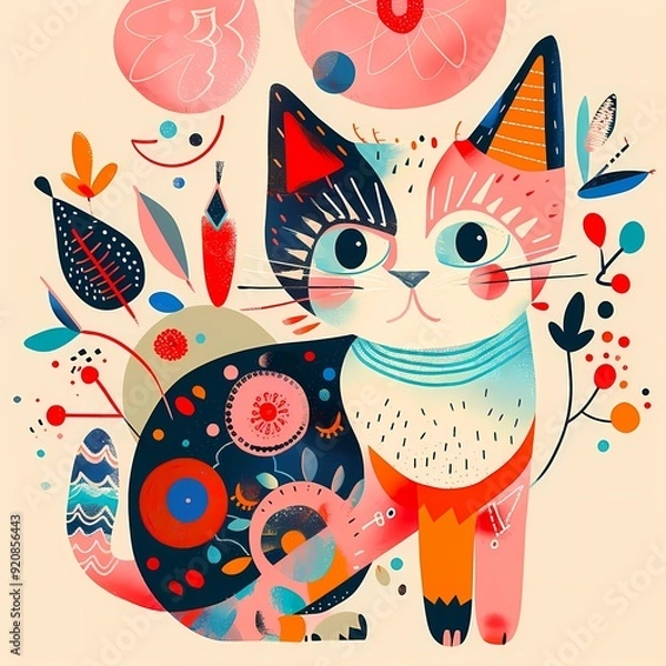 Obraz Cute_cat_illustration_with_whimsical_elements_playful_vibe