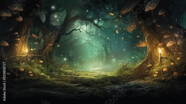 Fototapeta Mystical Forest. Dreamlike landscape. Colorful trees with delicate pastel palette.