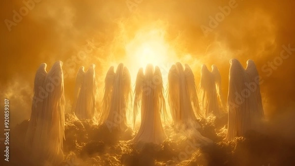 Fototapeta Seven Angels Stand Before God and They Are Given Seven Trumpets, Prophecy from the Book of Revelation