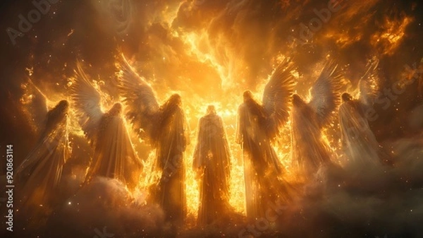 Fototapeta Seven Angels Stand Before God and They Are Given Seven Trumpets, Prophecy from the Book of Revelation