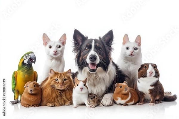 Fototapeta Providing comprehensive veterinary care for pets such as dogs, cats, guinea pigs, rabbits, and various birds is absolutely essential to ensure their overall health and wellbeing in every aspect