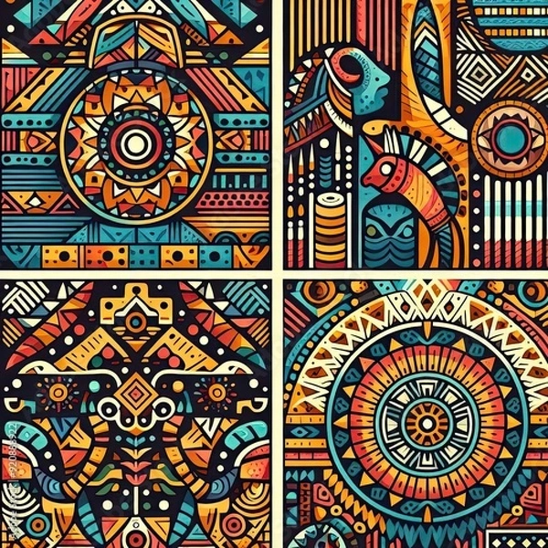 Fototapeta African cultural color patterns. vector illustration. AI generate
