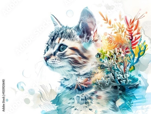 Fototapeta Regal Feline s Oceanic Odyssey Exploring the Serene Underwater World