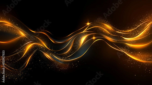 Fototapeta Abstractgold gradient background with glowing, futuristic light, wave pattern.