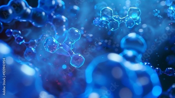 Fototapeta A 3D rendering of a futuristic biochemical reaction 