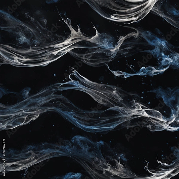 Fototapeta Black background with an explosion of blue and white ink forming a current of waves