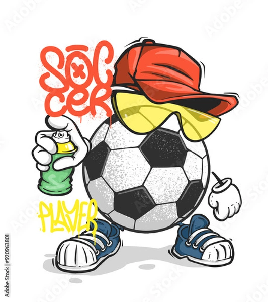 Obraz Football t-shirt print design. Spray graffiti soccer street art