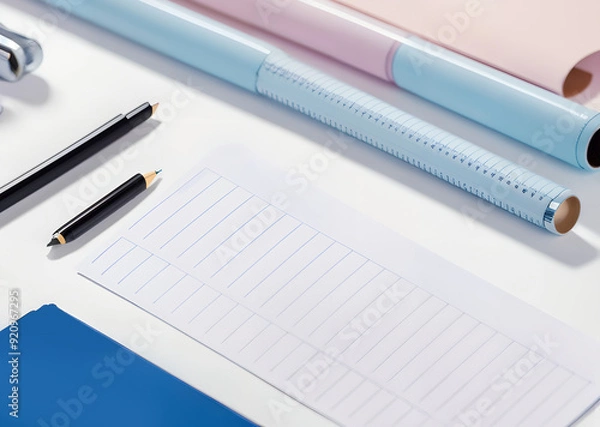 Obraz Stationery composition on white background. Back to school office work college educational institution concept.