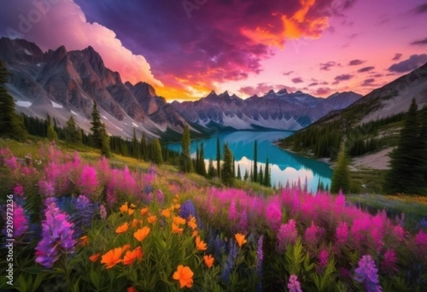 Fototapeta breathtaking landscapes featuring vibrant natural experiences lush majestic colorful skies, adventure, backdrop, beach, biodiversity, cloud, coast