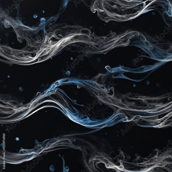 Fototapeta Abstract aesthetic black background with splashes of blue and white ink forming a current of waves | Variant 4