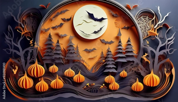 Fototapeta 3d layered paper illustration halloween concept
