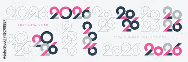 Obraz Set of 2026 logo number for new year celebration, calendar and cover. 2026 new year design number