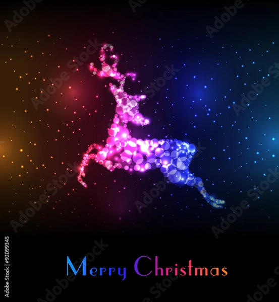 Fototapeta Christmas card with colorful reindeer. 