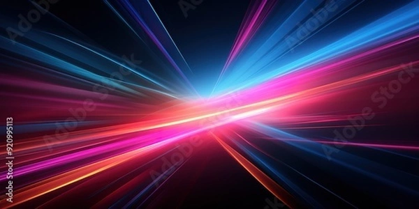 Fototapeta Abstract background with vibrant blue and red streaks of light radiating from a central point.