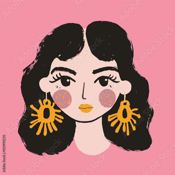 Fototapeta Vector quirky crying valentine's heart, groovy cute comic character. Boho doodle modern print, funny hand-drawn playful art