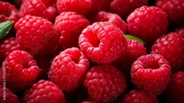 Fototapeta Fresh Ripe Raspberries Closeup Texture Background