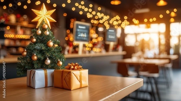 Obraz Charming Christmas scene featuring a decorated tree and beautifully wrapped gifts, perfect for holiday-themed projects and celebrations.