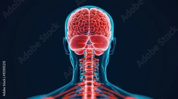 Fototapeta Detailed Scientific Illustration of Nervous System Diagram including Brain and Spinal Cord with Copy Space for Text in 8K Resolution