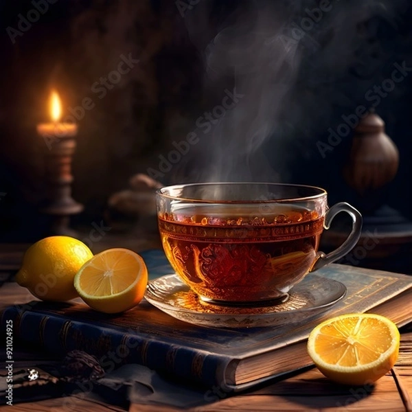Fototapeta Cup of Tea with Lemon on a Table