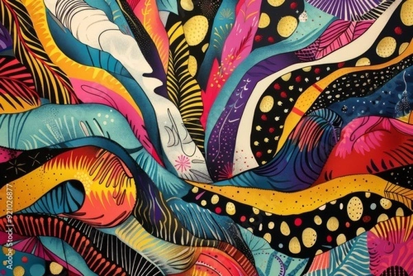 Obraz A colorful array of flowers on a black background, creating a bold and eye-catching floral pattern, AI generated