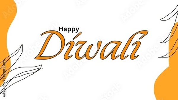 Fototapeta Happy Diwali golden and line elements card design with botanical design looks