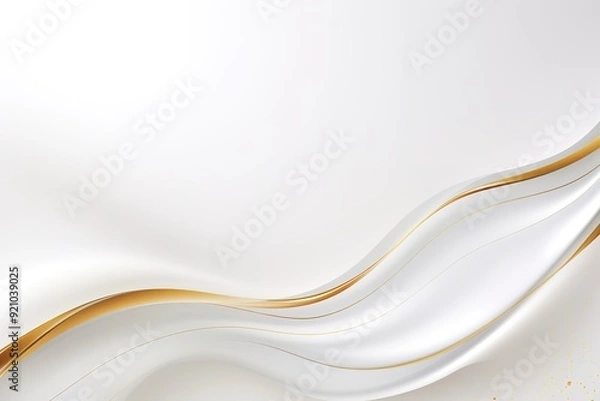 Fototapeta Abstract background with flowing white and gold lines.