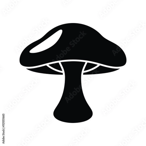 Fototapeta Black Color  Mushroom Silhouette Vector Illustration, Solid White Background