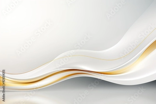 Fototapeta Abstract background with white and gold wavy lines.