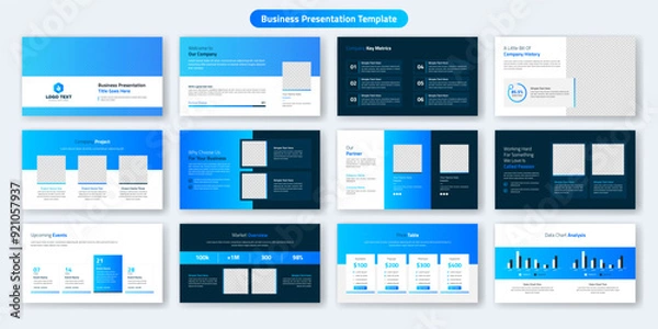 Obraz Creative business PowerPoint presentation slides template design. Use for modern keynote presentation background, brochure design, website slider, landing page, annual report, company profile