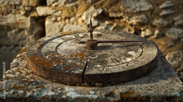 Fototapeta An ancient sundial, weathered by time and elements, standing as a testament to early methods of timekeeping.