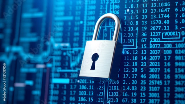 Fototapeta 2d illustration Safety concept: Closed Padlock on digital background. Generative AI