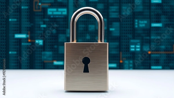 Fototapeta 2d illustration Safety concept: Closed Padlock on digital background. Generative AI