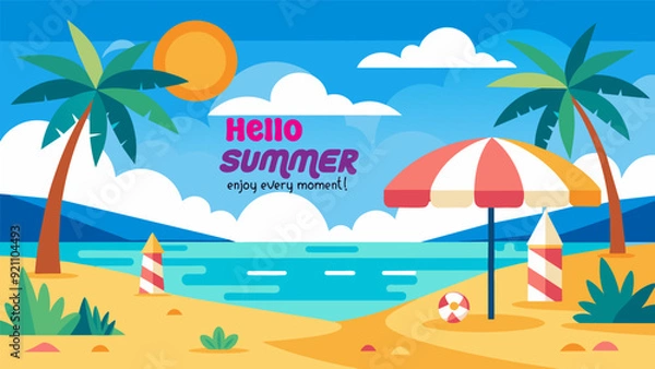 Fototapeta Beach Design Banner With Hello summer