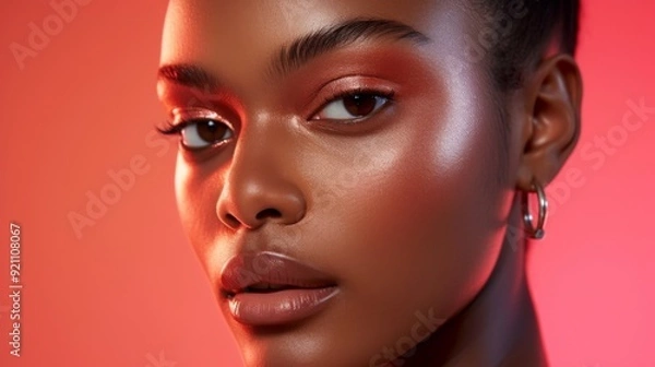 Fototapeta Model face with expertly applied makeup